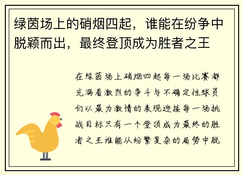 绿茵场上的硝烟四起，谁能在纷争中脱颖而出，最终登顶成为胜者之王