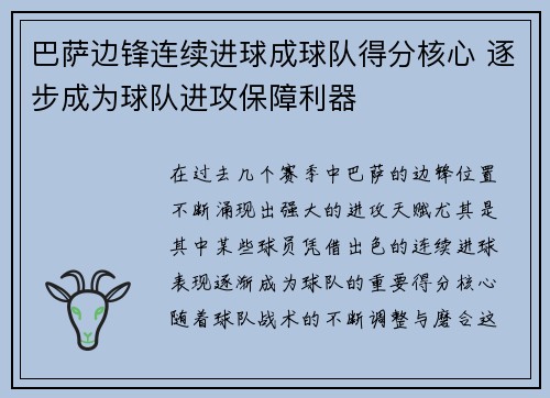 巴萨边锋连续进球成球队得分核心 逐步成为球队进攻保障利器