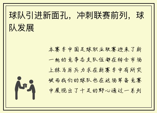 球队引进新面孔，冲刺联赛前列，球队发展