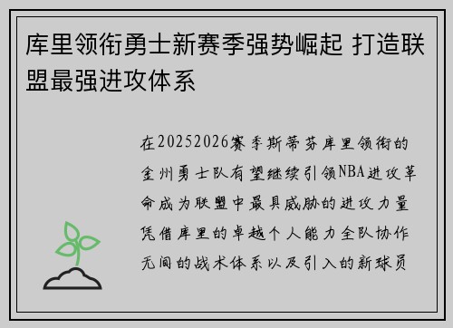库里领衔勇士新赛季强势崛起 打造联盟最强进攻体系